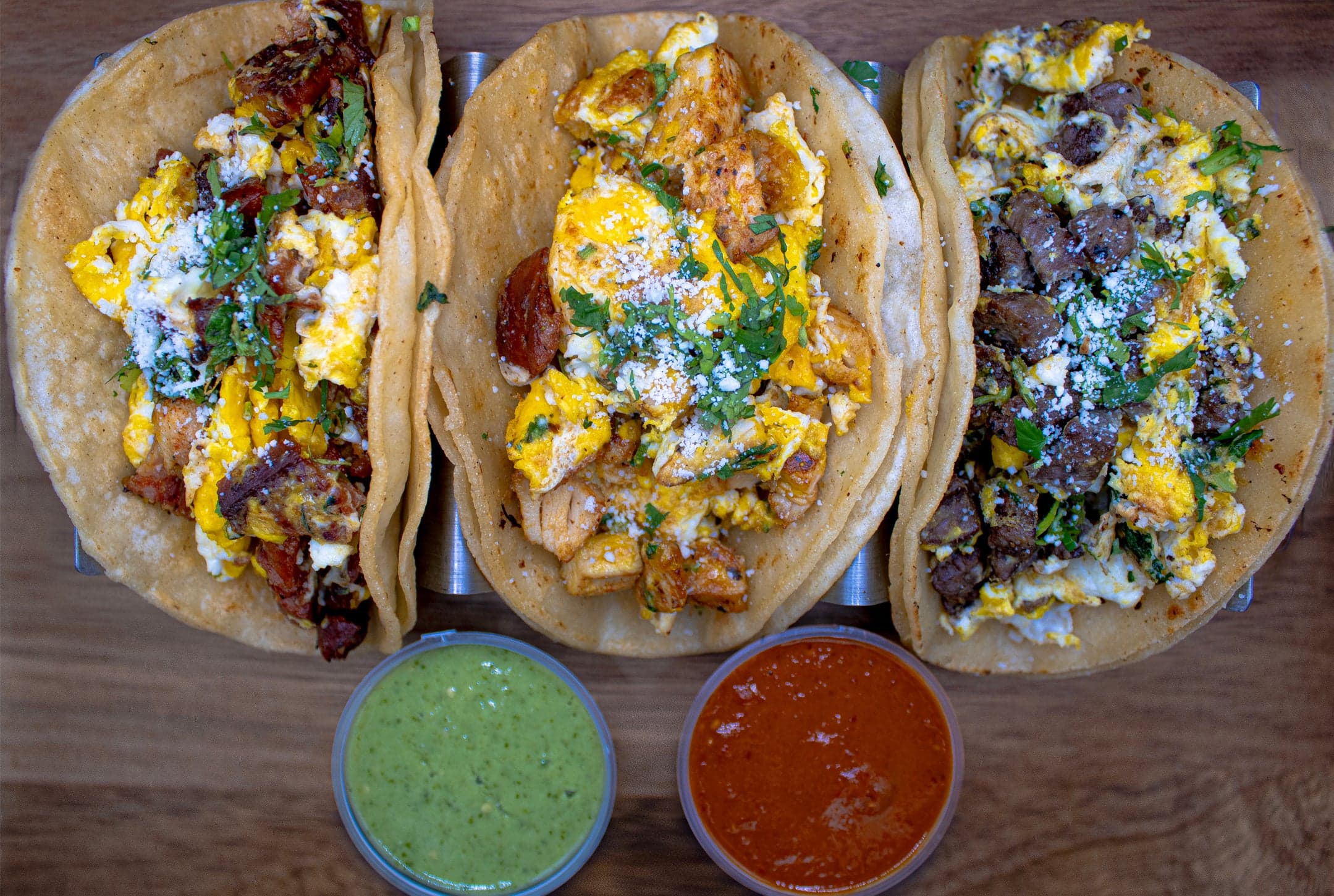 Breakfast tacos with eggs and salsa